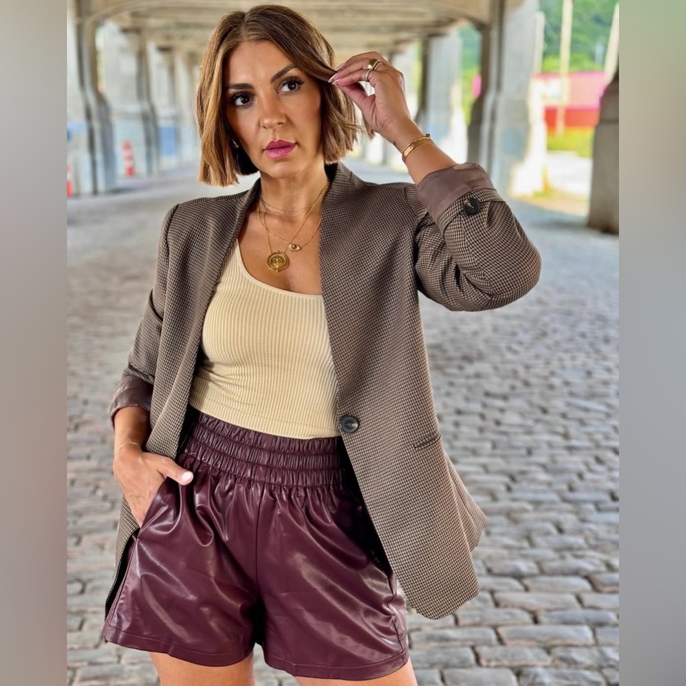 NWT Pinch Faux Leather Shorts- Burgundy